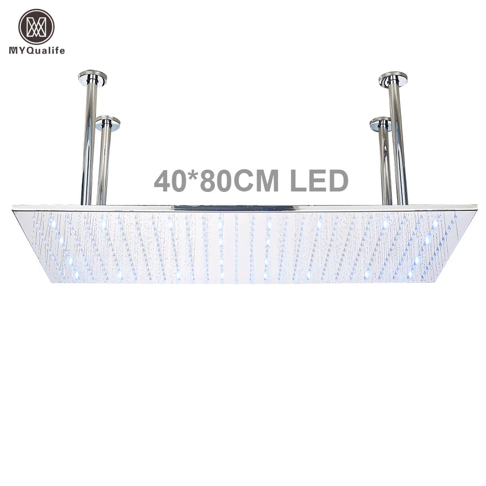 MYQualife LED Rainfall Shower Head Ceiling Mounted Solid Brass