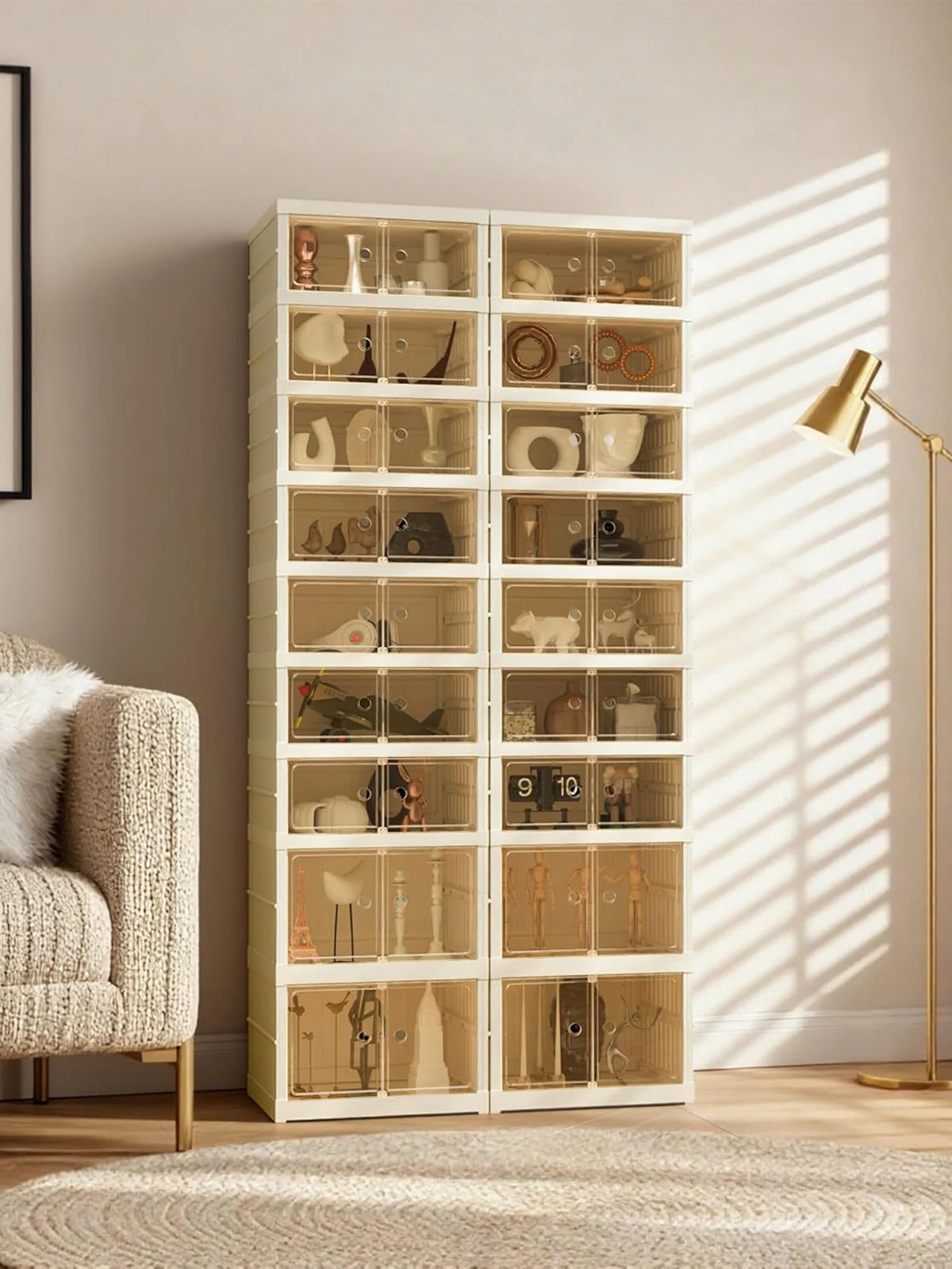 Foldable Plastic Shoe Cabinet With Doors And Rolling Wheels