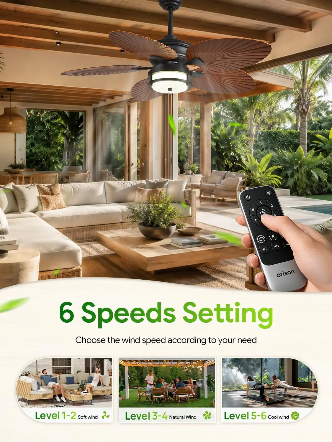 Orison Outdoor Ceiling Fan With Remote Control And Lights
