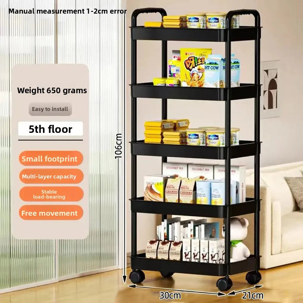 Five-Tier Plastic Kitchen Storage Cart On Wheels For Pantry - Home and Haven Store