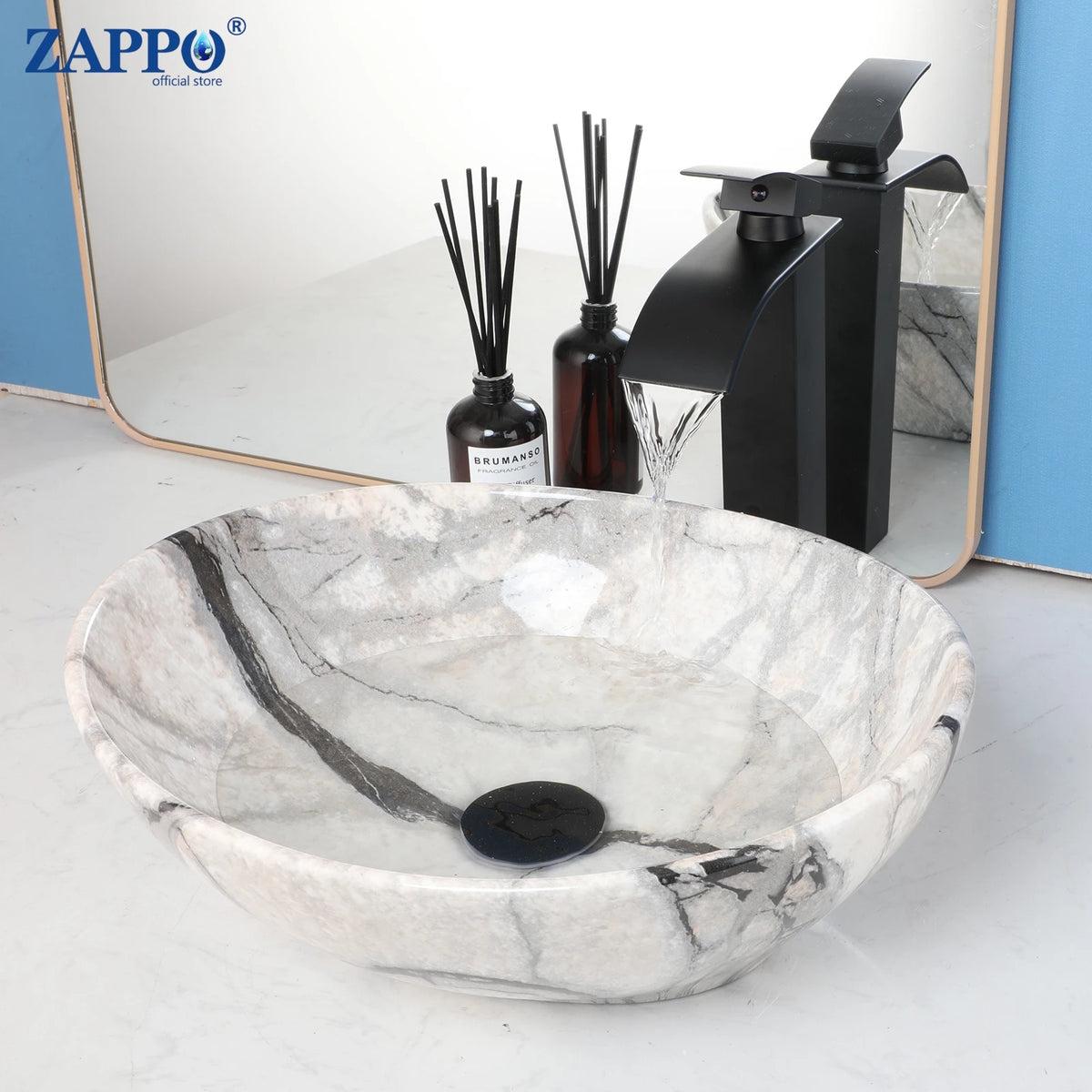 Mekkhala Ceramic Vessel Bathroom Sink With Waterfall Faucet