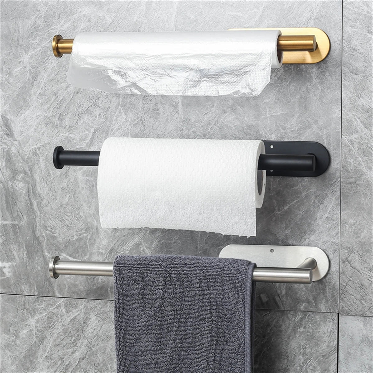 Modern Adhesive Metal Paper Towel Holder For Kitchen Storage