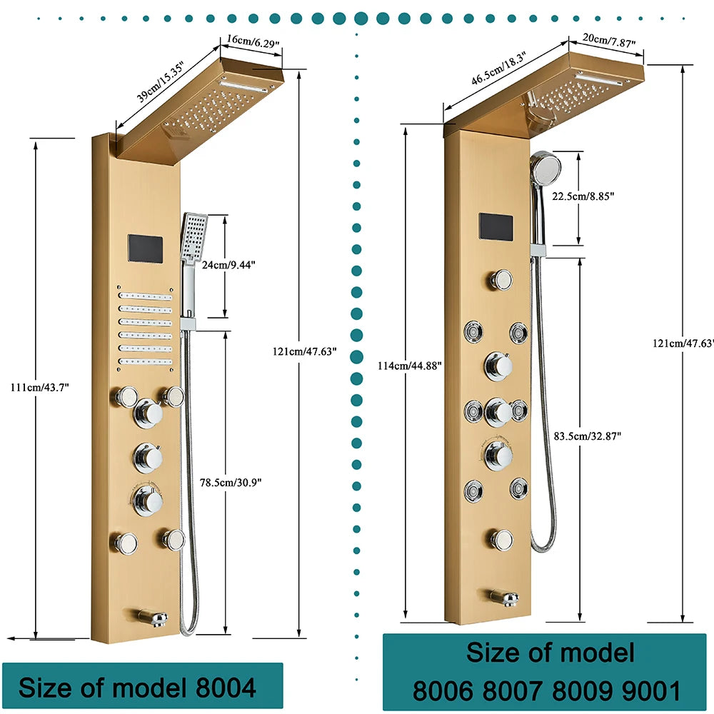 Uythner Led Shower Panel Column With Temperature Display Hand Shower