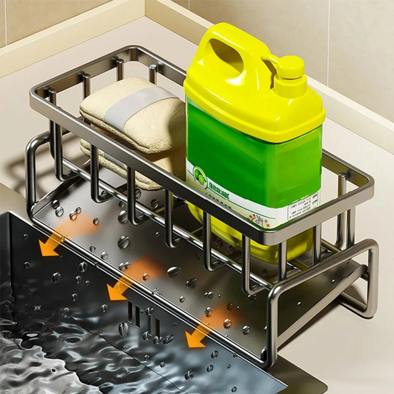 Stainless Steel Kitchen Sink Organizer With Tilted Drainage Rack