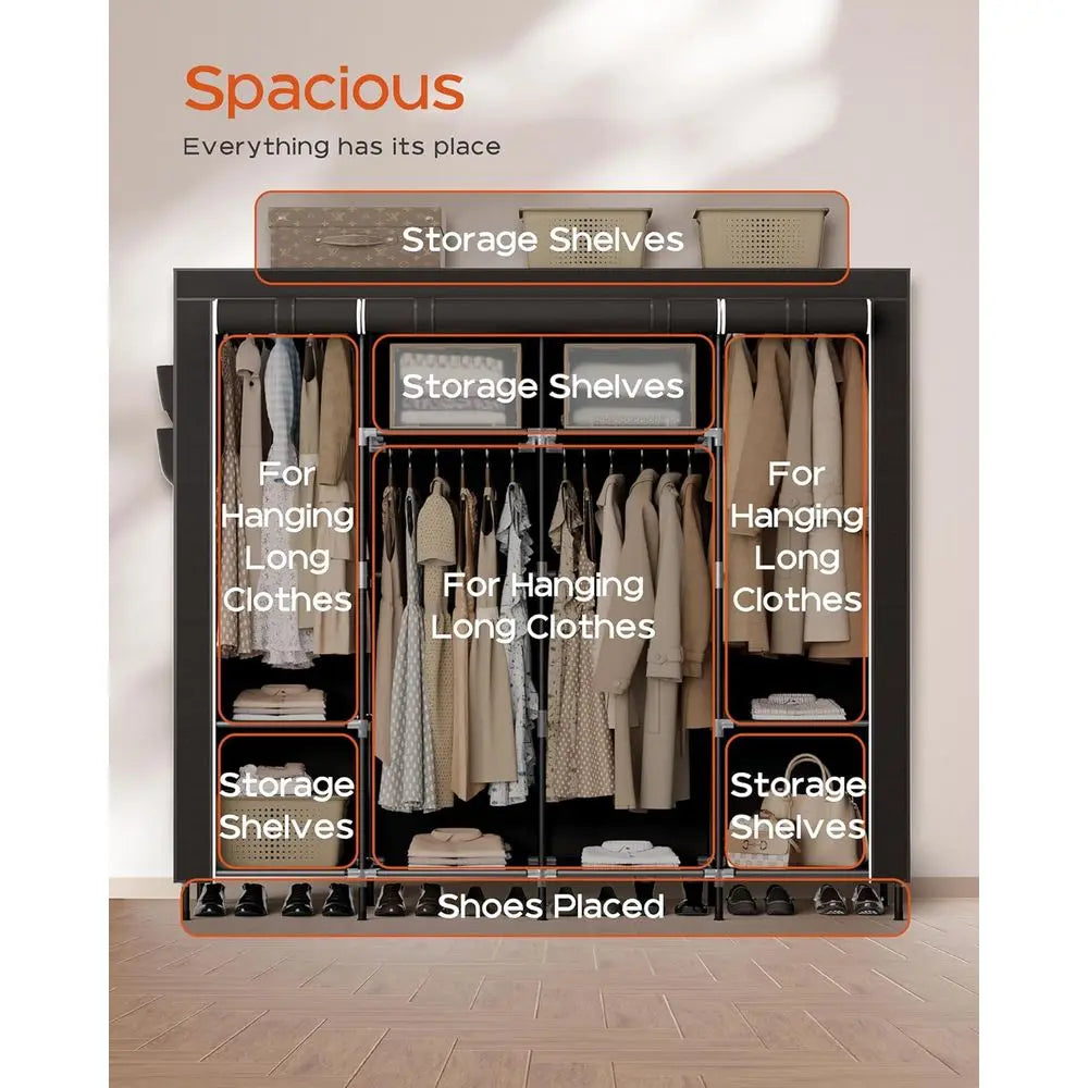 Portable Aluminum Wardrobe Closet With Shelves And Hanging Rods