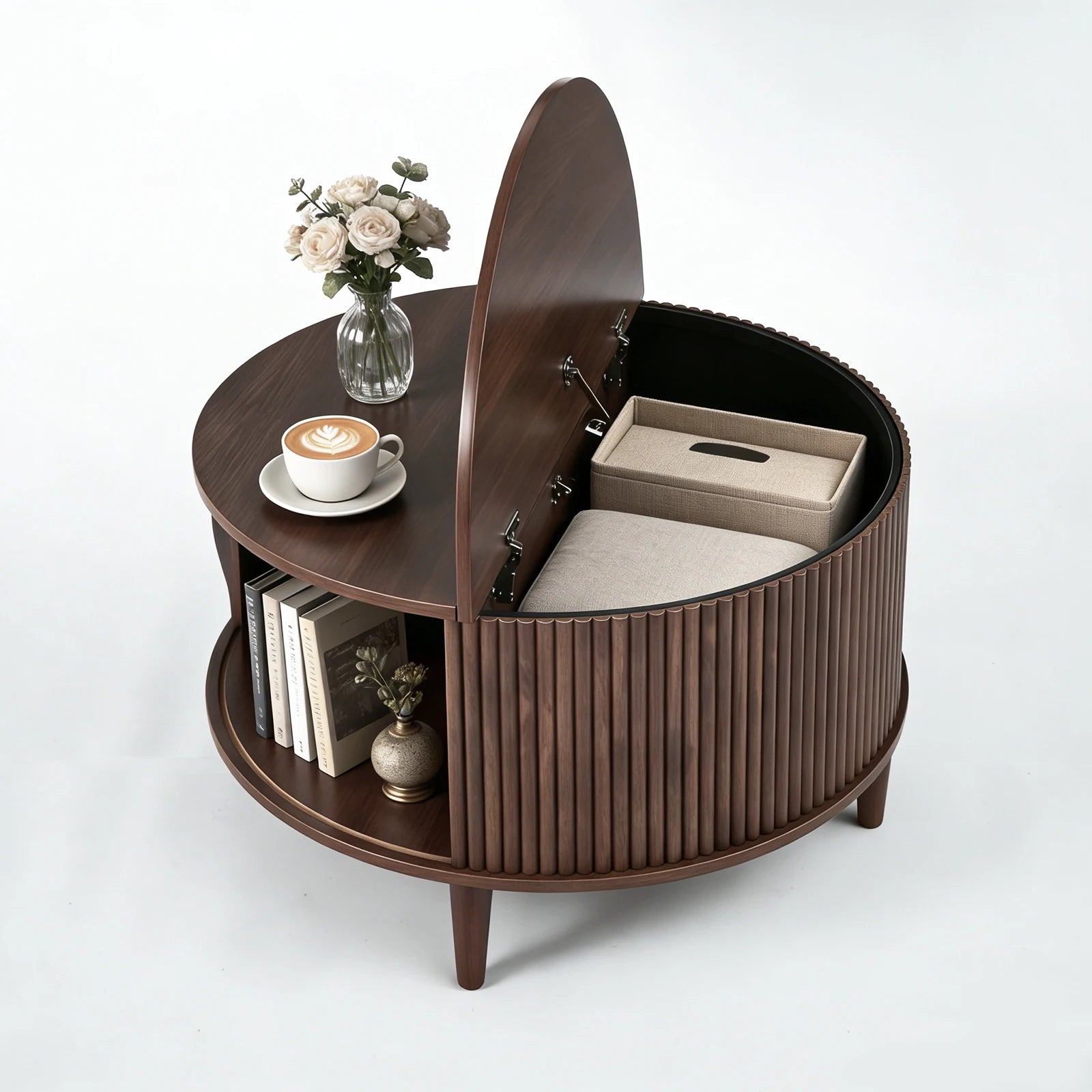 JHK Round Coffee Table With Flip Top Storage Sliding Cabinet - Home and Haven Store