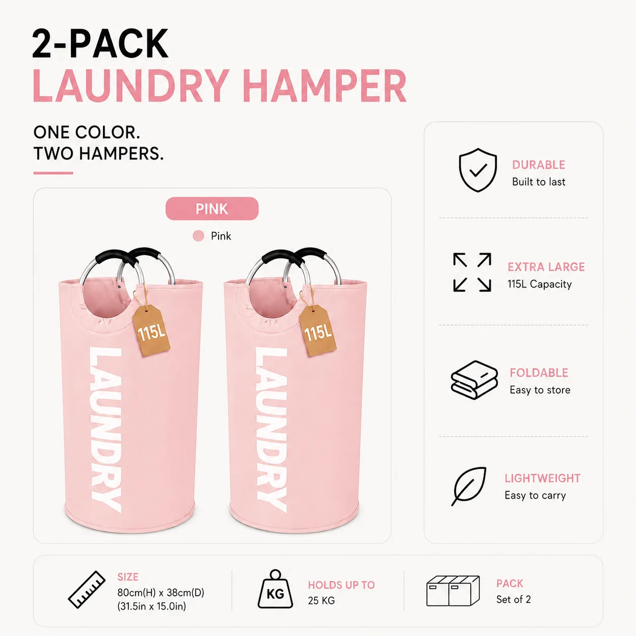 Foldable Polyester Laundry Hamper With Padded Handles For Rooms