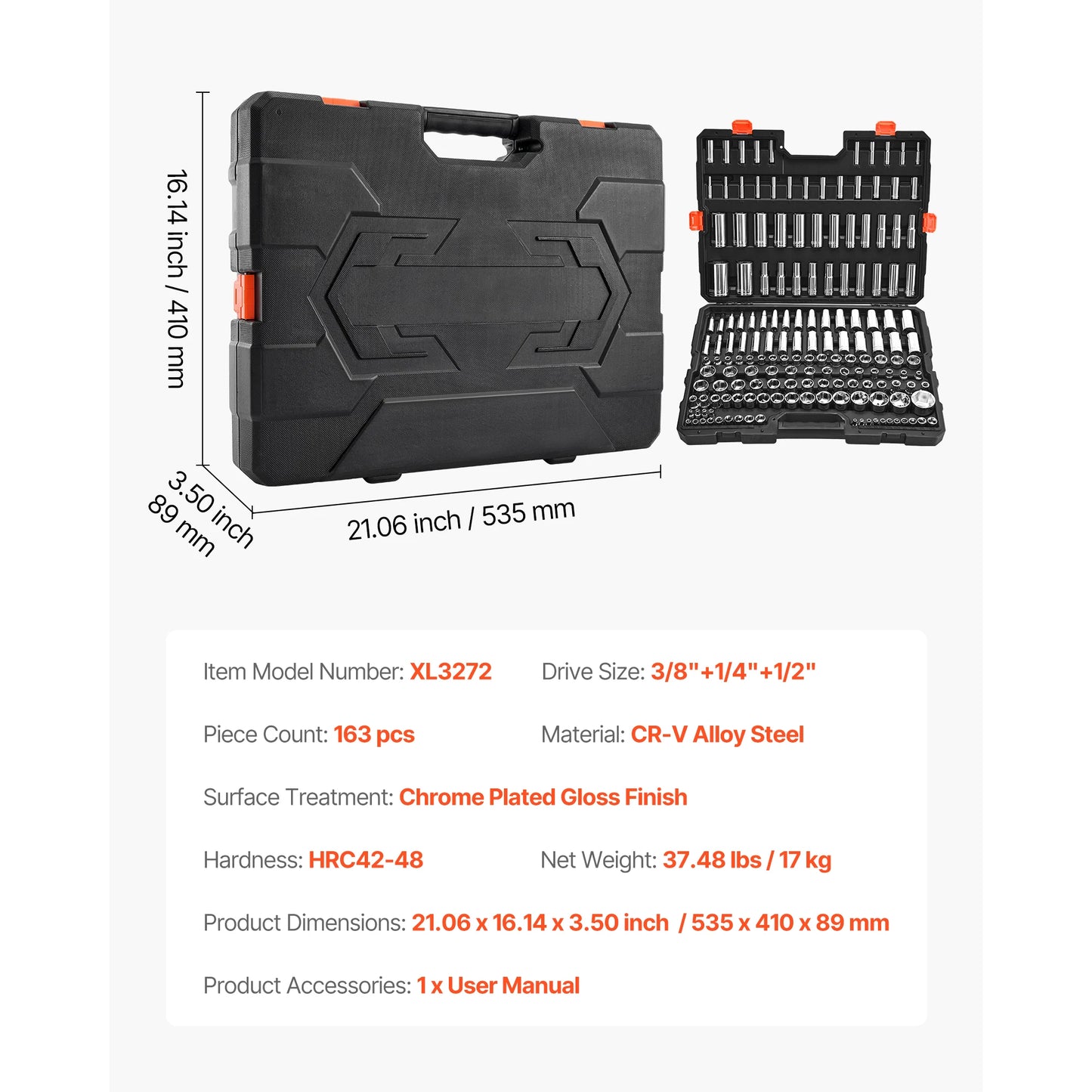 SucceBuy Socket Set With Ratchet Wrench SAE And Metric