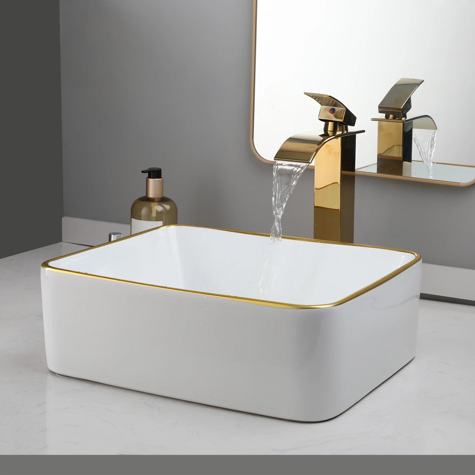 KEMAIDI Modern Edge Square Ceramic Vessel Sink Faucet Set - Home and Haven Store