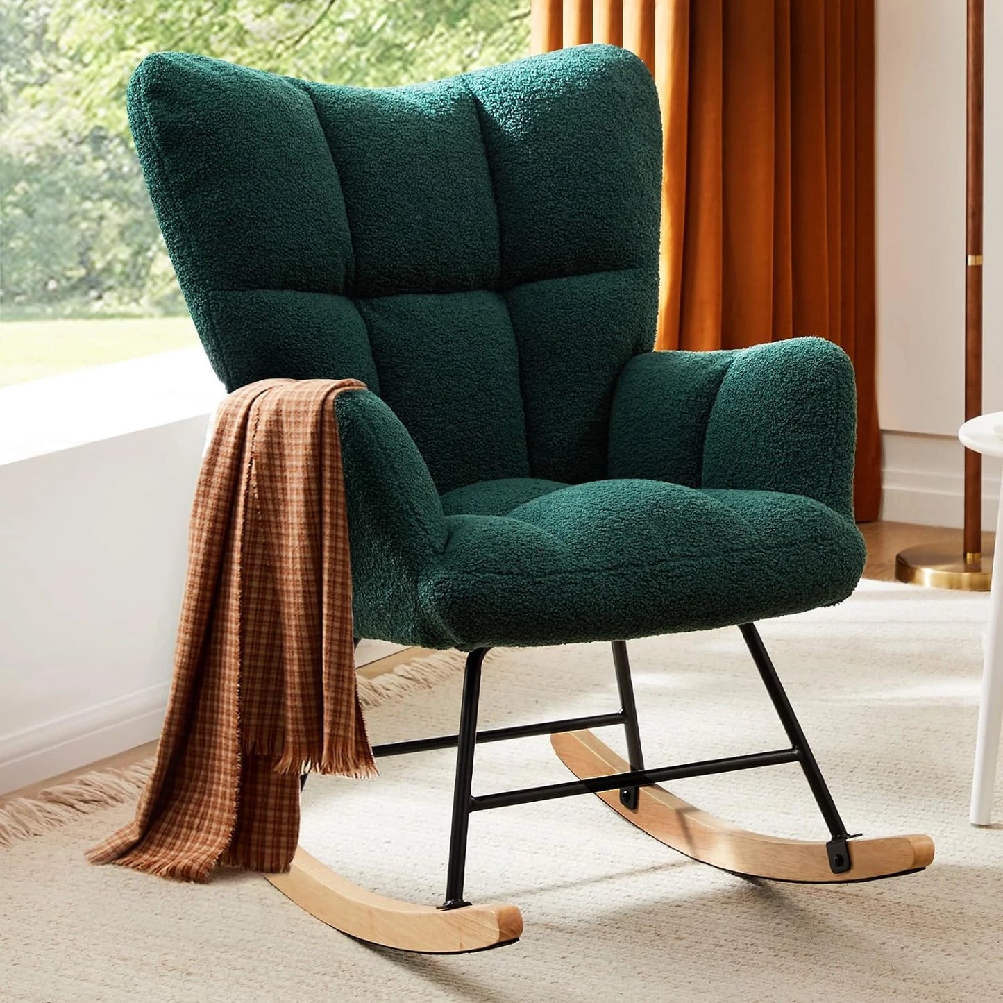 Studyset Modern Upholstered Nursery Rocking Chair With Side Pocket High Back - Home and Haven Store