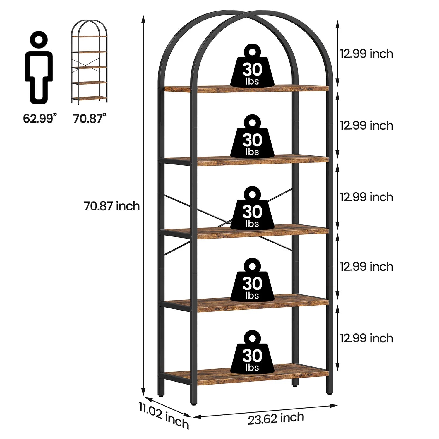 TWISTER.CK 5-Tier Arched Bookshelf Industrial Metal Wood - Home and Haven Store