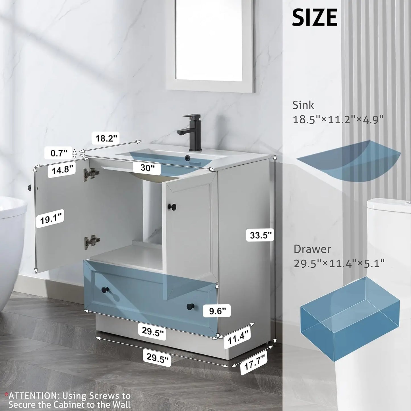 Bathroom Vanity With Sink Combo Solid Wood Cabinet Soft Closing