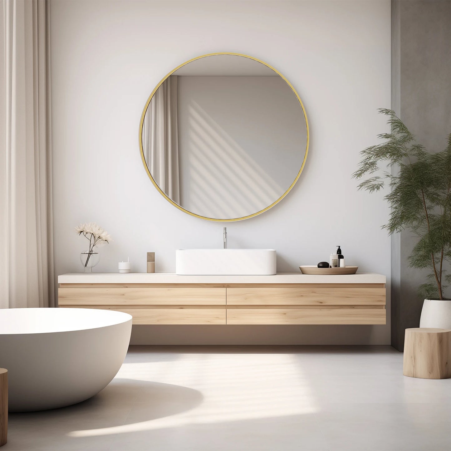 JHK Large Round Vanity Mirror With Matte Metal Frame