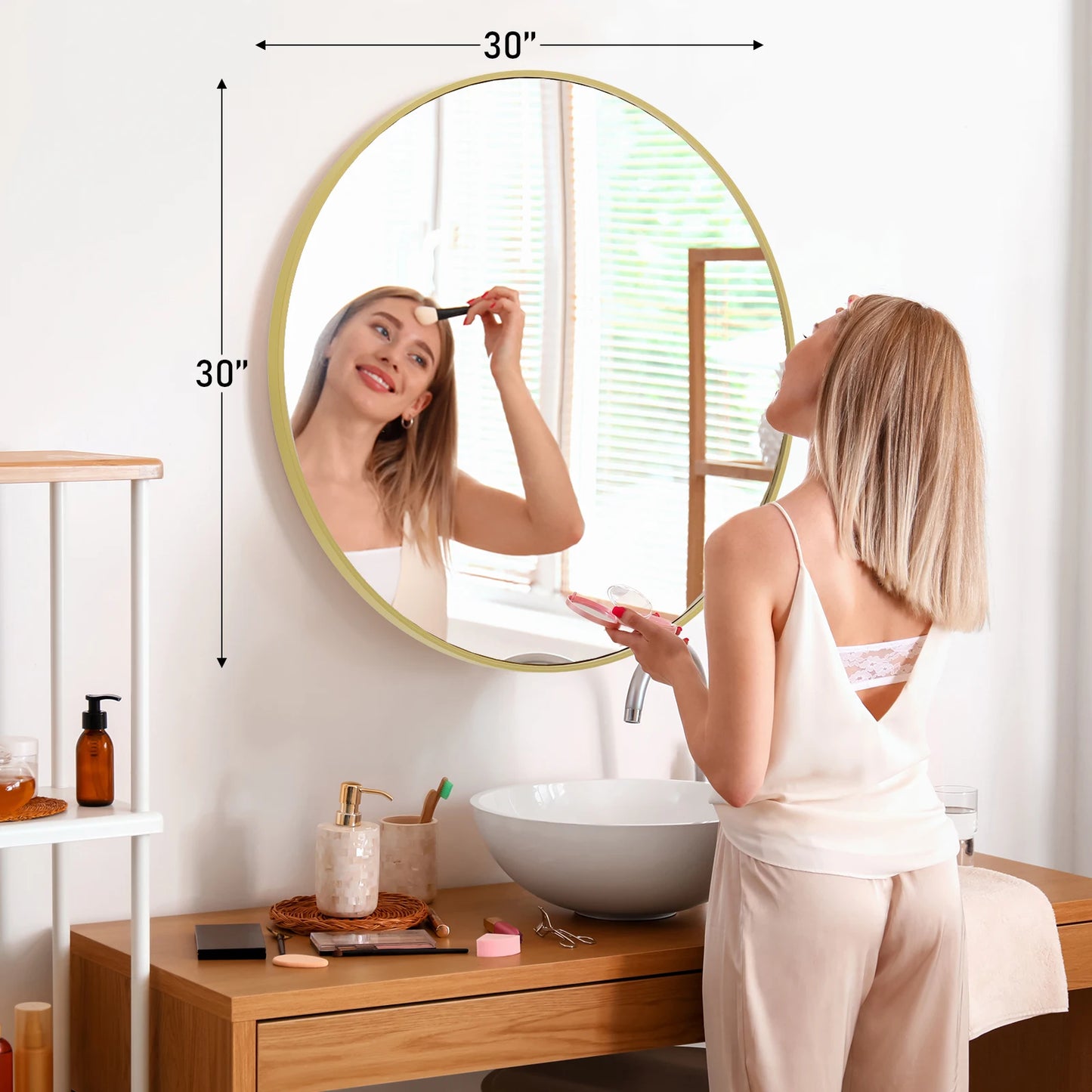 JHK Large Round Vanity Mirror With Matte Metal Frame