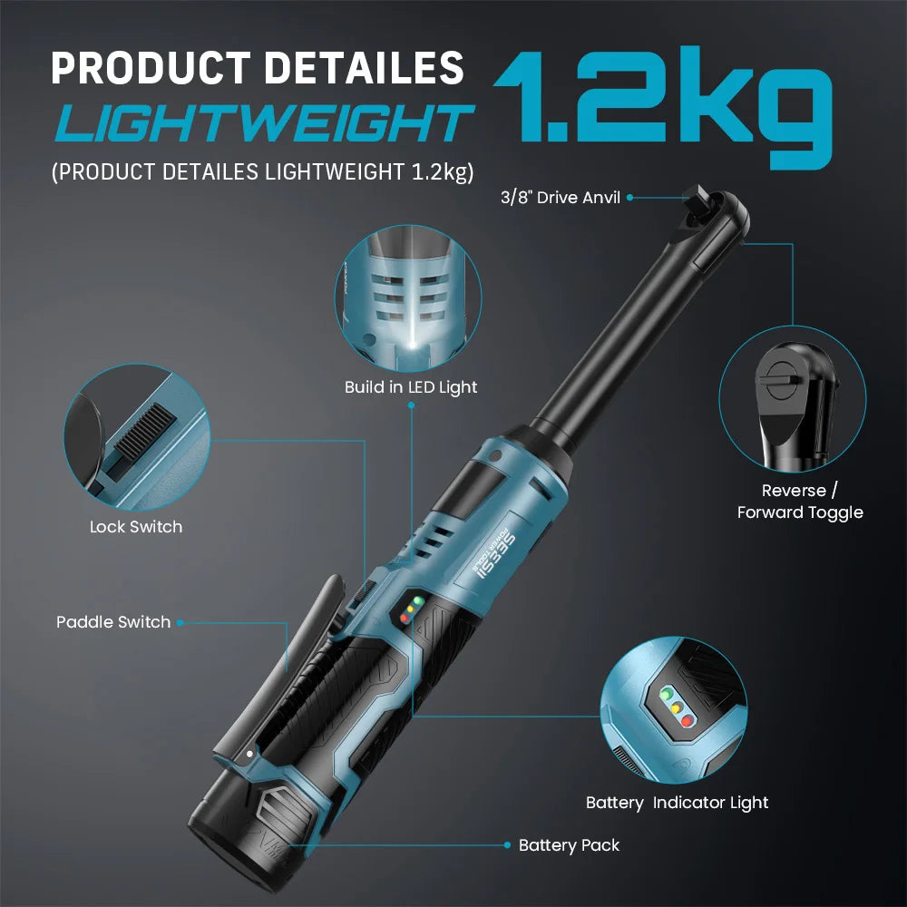 Seesii 12V Cordless Ratchet Wrench 55Nm Extended With Two Batteries