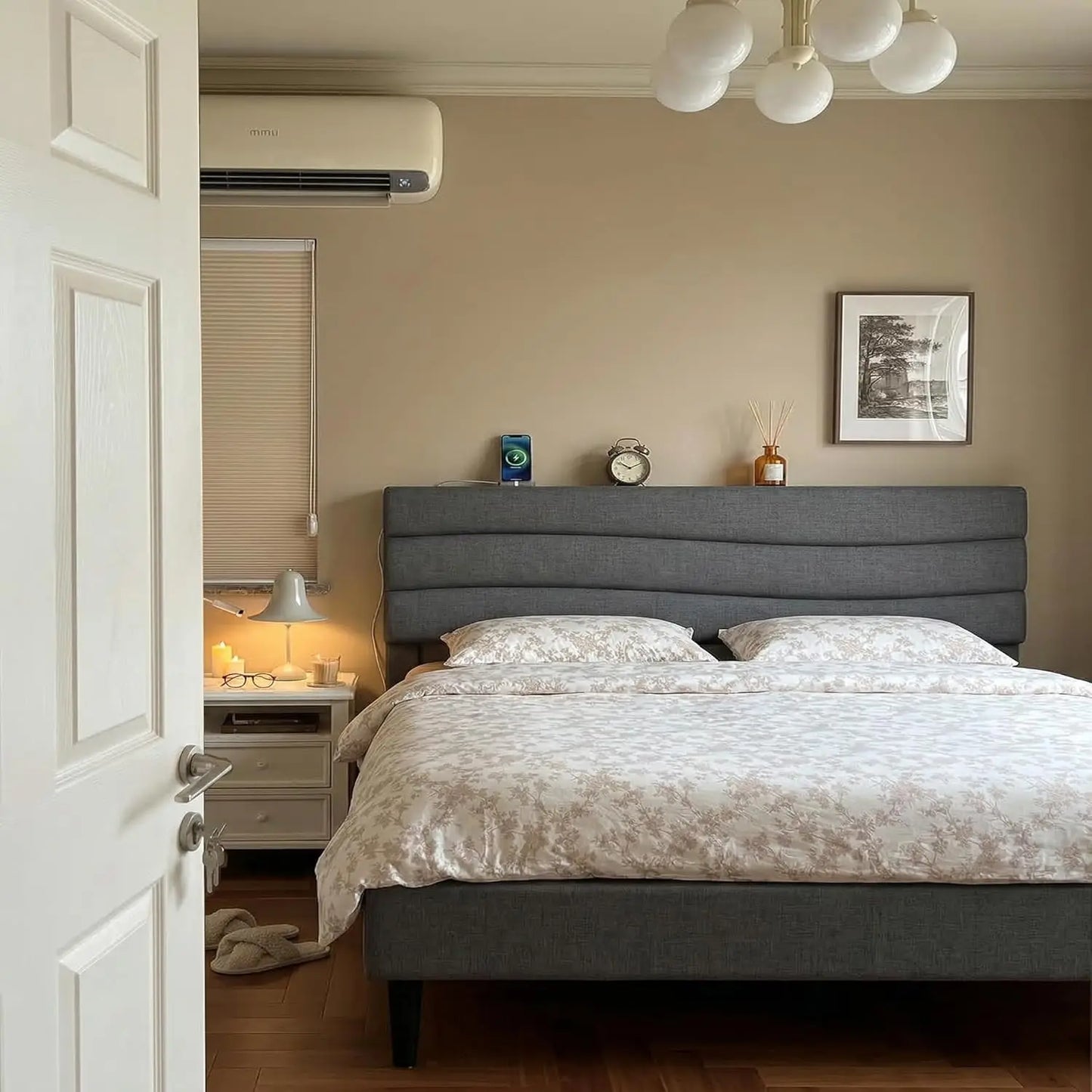 King Bed Frame Platform With Built In USB Charging Stations