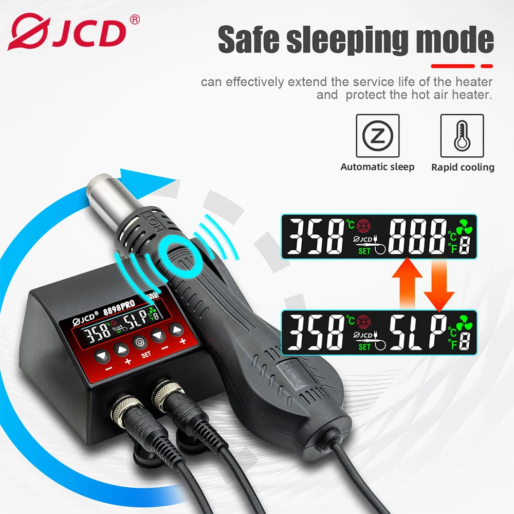 JCD 8898Pro 2-in-1 Soldering Station With Hot Air Gun LCD