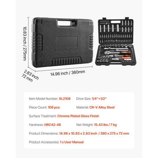 SucceBuy Socket Set With Ratchet Wrench SAE And Metric
