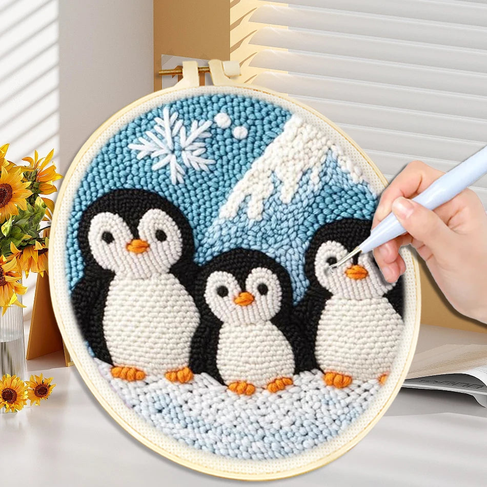 Diy Punch Needle Embroidery Starter Kit For Beginners Cartoon Animals - Home and Haven Store