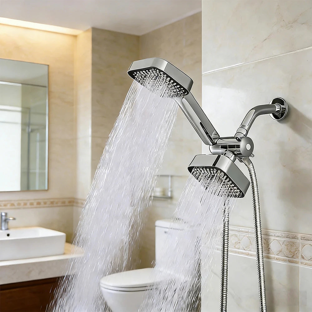 Wall Mounted Dual Shower Head Set With Three Way Valve