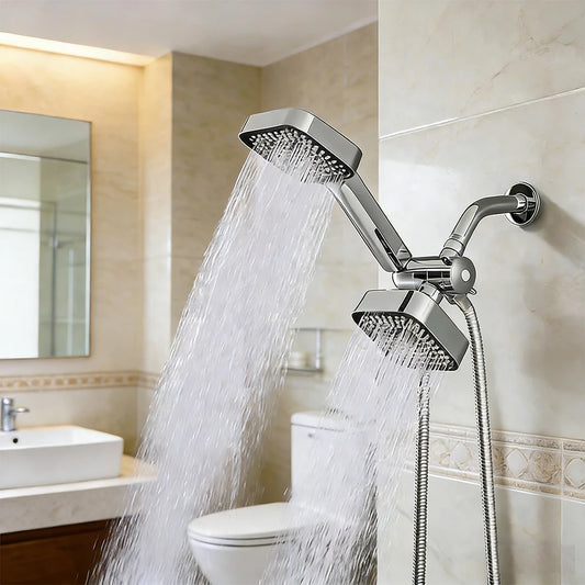 Wall Mounted Dual Shower Head Set With Three Way Valve