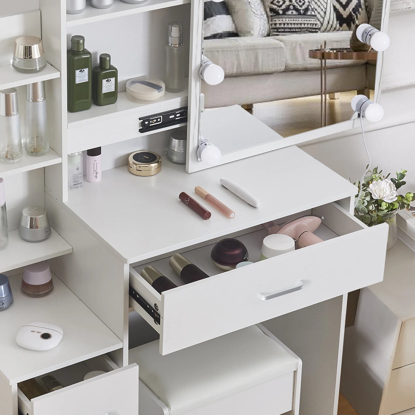 Yamissi LED Vanity Table With Sliding Mirror 4 Drawers Desk - Home and Haven Store