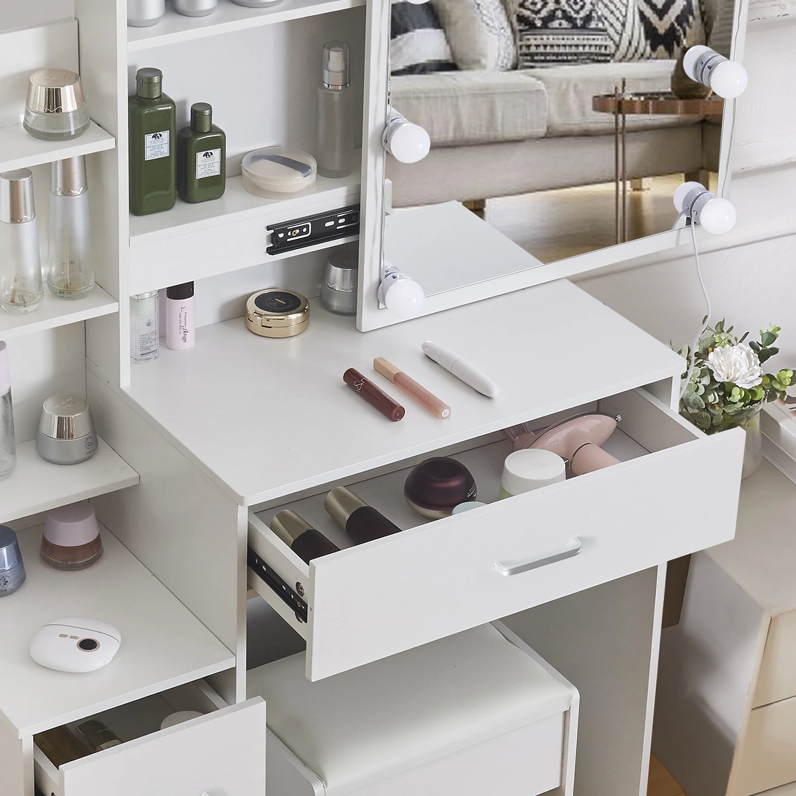 Yamissi LED Vanity Table With Sliding Mirror 4 Drawers Desk - Home and Haven Store