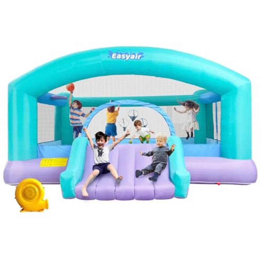 Bounce House Inflatable With Slide, Basketball Hoop, 650W Blower - Home and Haven Store