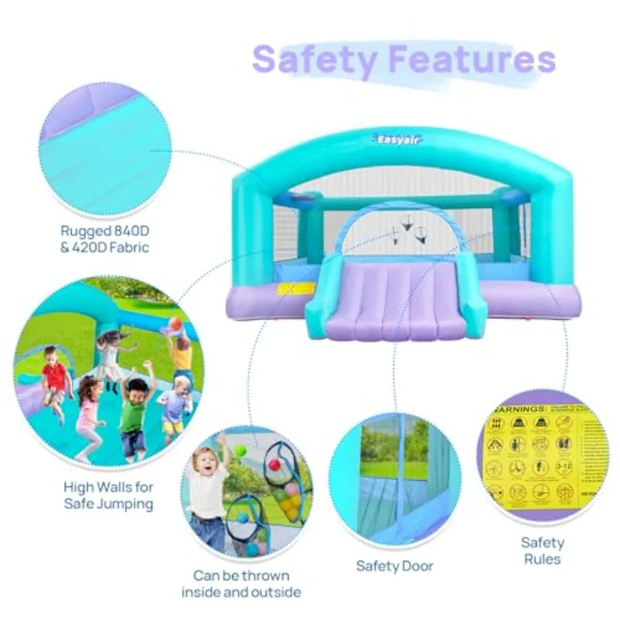 Bounce House Inflatable With Slide, Basketball Hoop, 650W Blower - Home and Haven Store