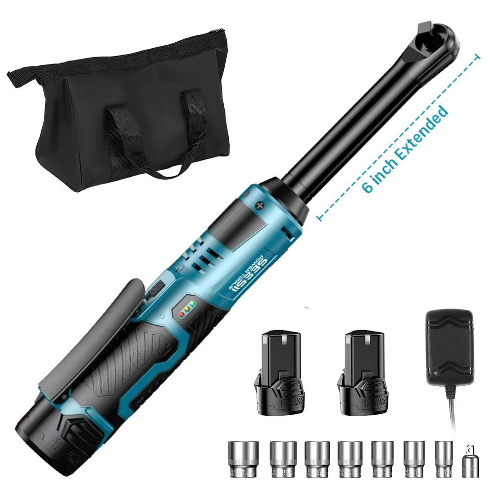 Seesii 12V Cordless Ratchet Wrench 55Nm Extended With Two Batteries