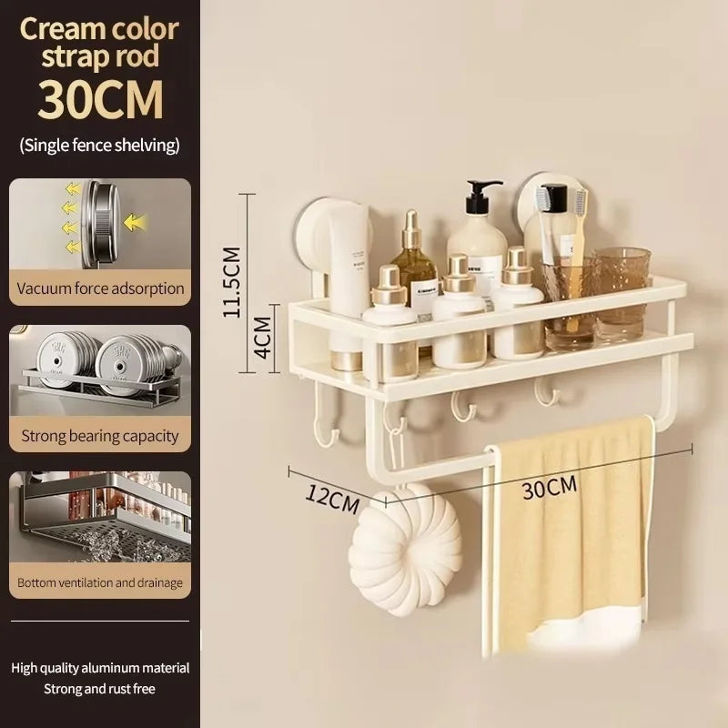Wall Mounted Aluminum Bathroom Rack With Suction Cup Organizer