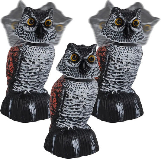 3 Pack Mini Horned Owl Bird Deterrents Plastic Decoys