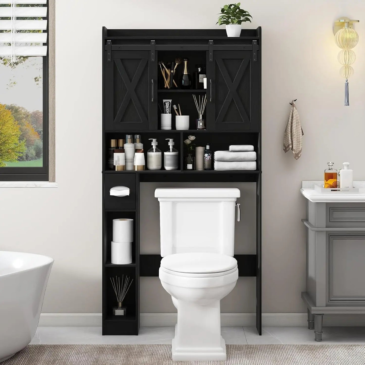 Over The Toilet Farmhouse Storage Cabinet With Sliding Doors - Home and Haven Store