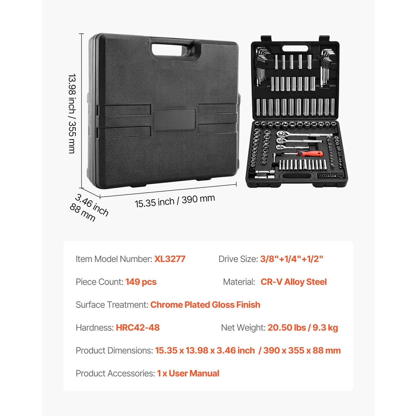 SucceBuy Socket Set With Ratchet Wrench SAE And Metric