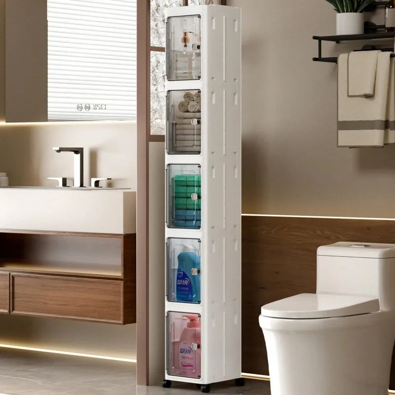 Nifogo 5 Tier Slim Rolling Storage Cabinet With Clear Doors