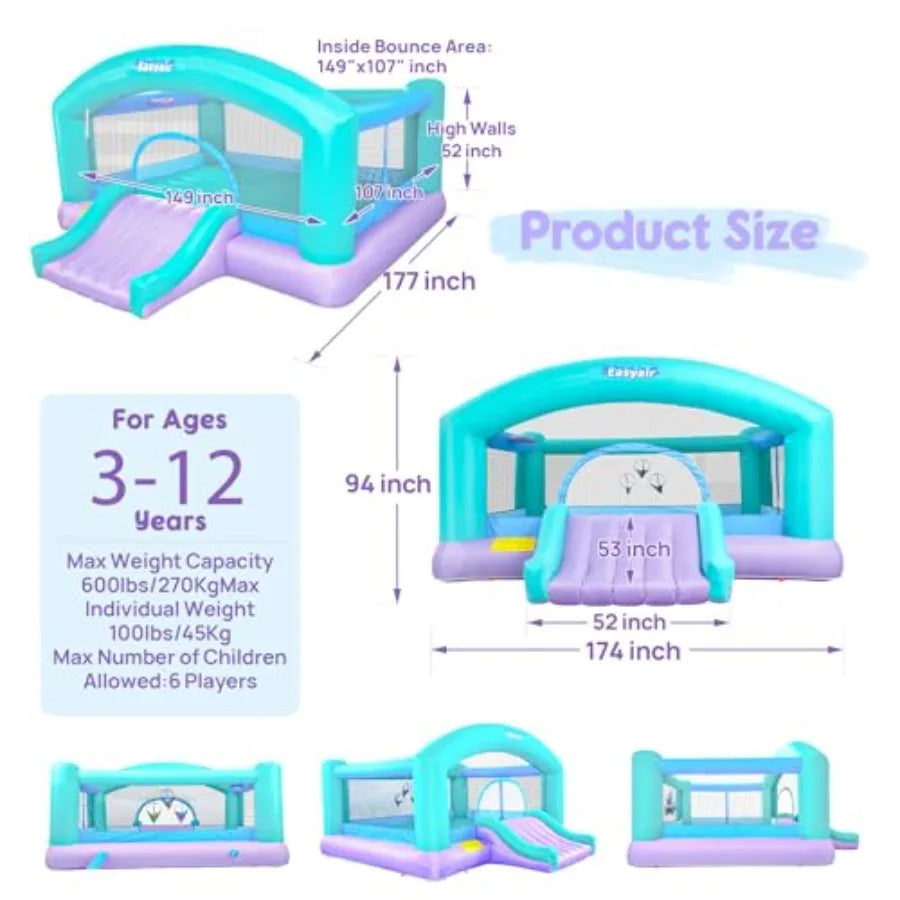 Bounce House Inflatable With Slide, Basketball Hoop, 650W Blower - Home and Haven Store