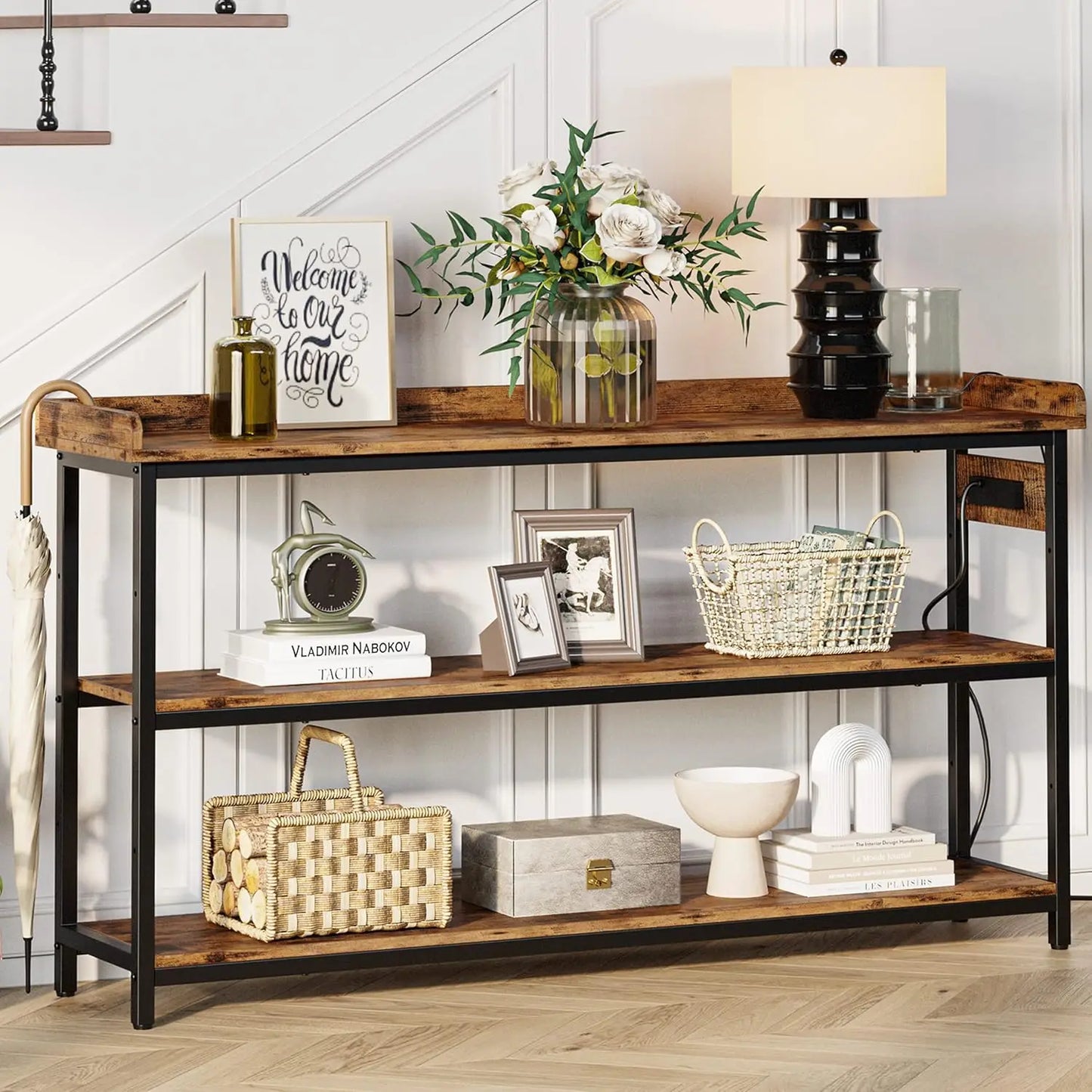 IRONCK Console Table With Power Outlet Farmhouse Hallway Entryway Table - Home and Haven Store