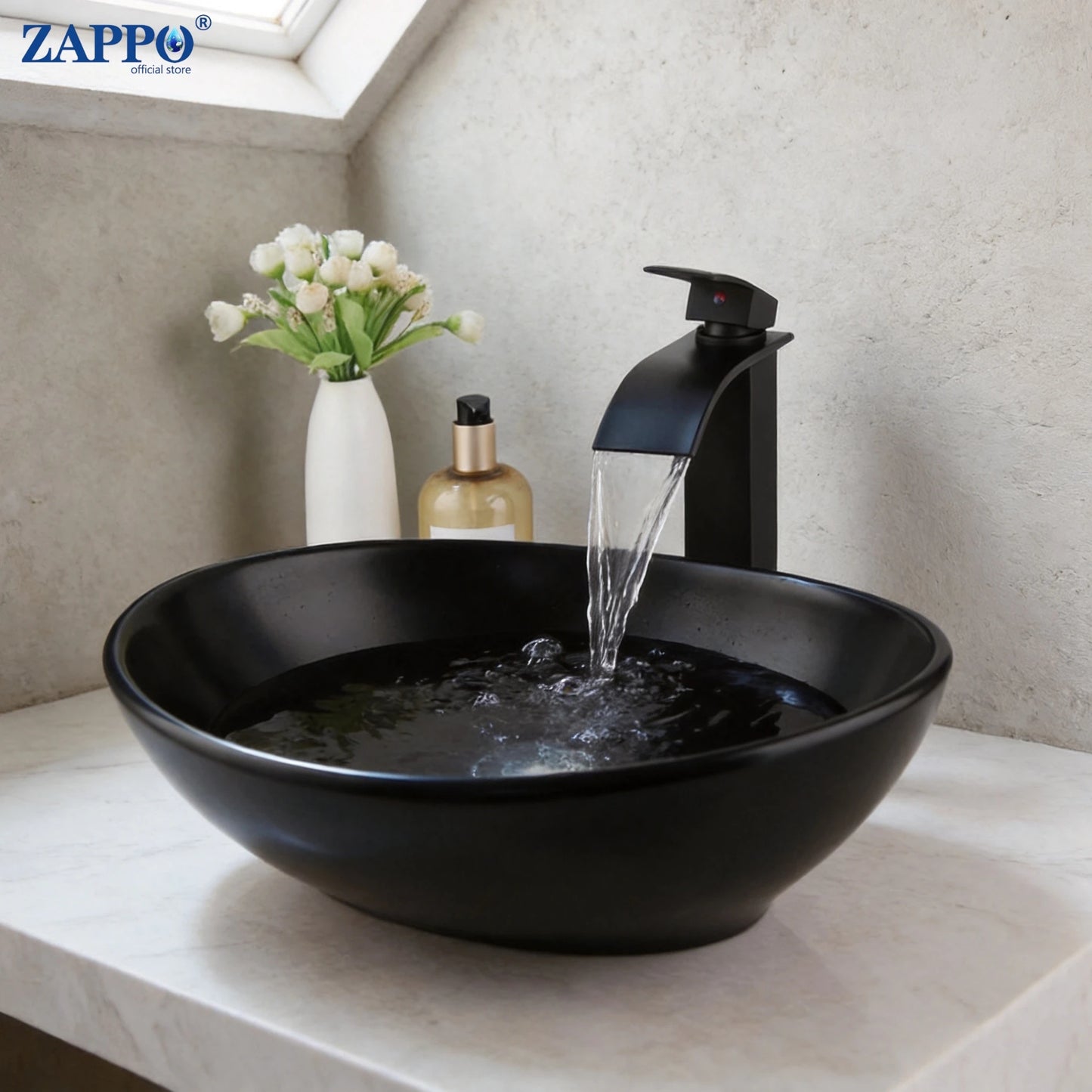 Mekkhala Ceramic Vessel Bathroom Sink With Waterfall Faucet