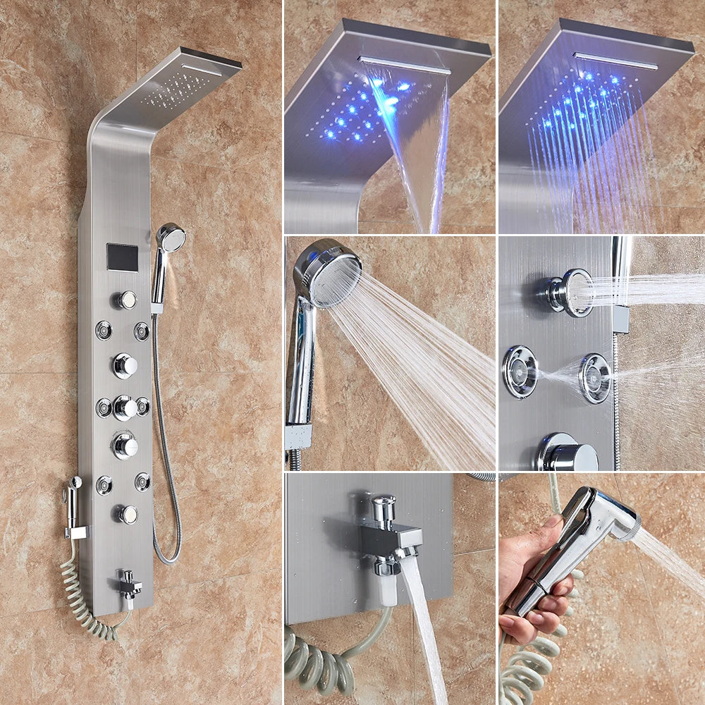Uythner Led Shower Panel Column With Temperature Display Hand Shower
