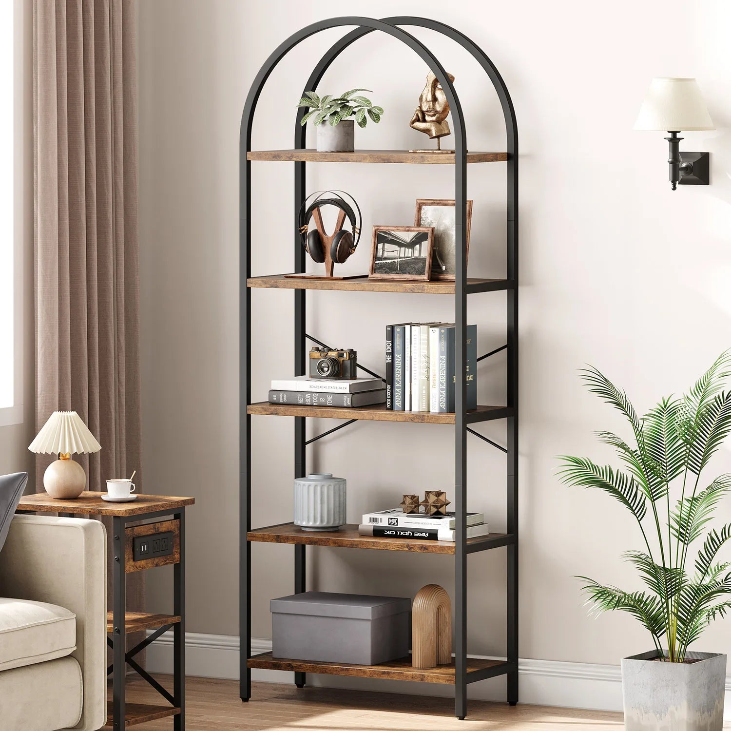TWISTER.CK 5-Tier Arched Bookshelf Industrial Metal Wood - Home and Haven Store