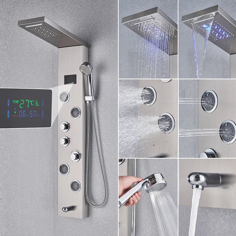 Uythner Led Shower Panel Column With Temperature Display Hand Shower
