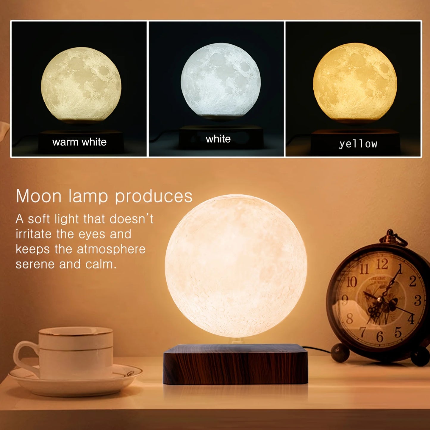 Mexllex Magnetic Floating Rotating Moon Lamp Wooden Base Led Nightlight
