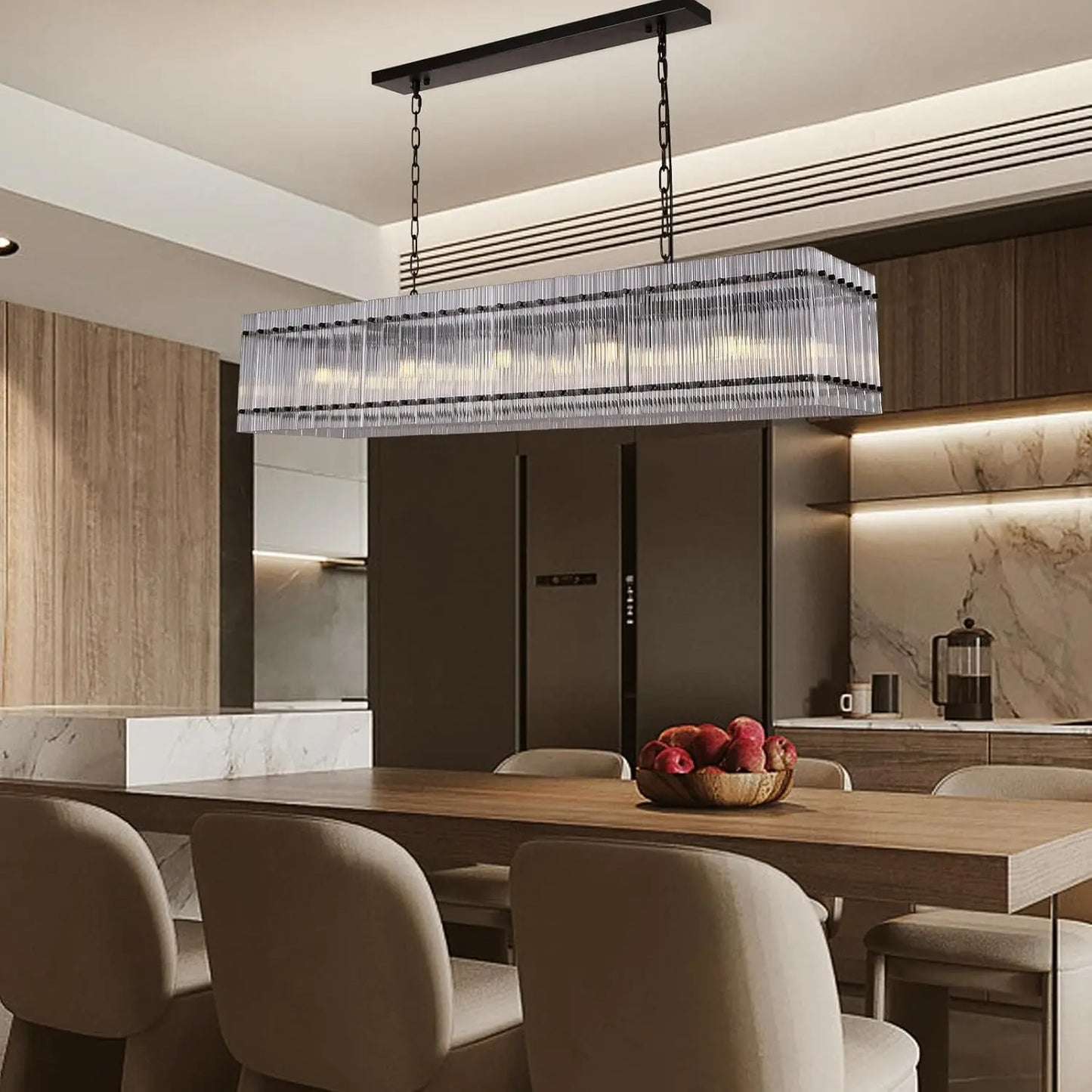 Zhikea Modern Rectangular Crystal Glass Ten Light Ceiling Pendant Chandelier
