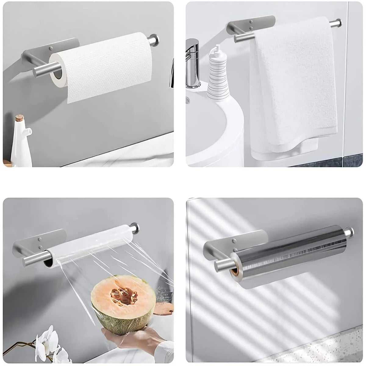 Modern Adhesive Metal Paper Towel Holder For Kitchen Storage