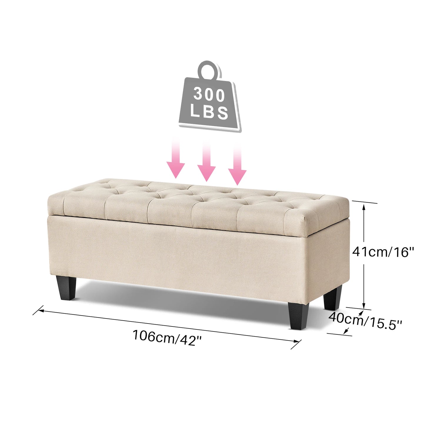 Redlife Tufted Storage Ottoman Bench With Flip Lid 66L - Home and Haven Store
