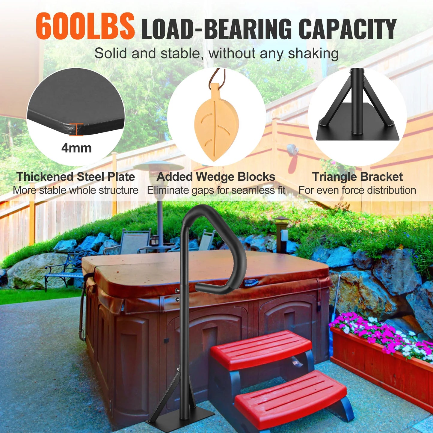 360 Rotatable Hot Tub Handrail With Slide Under Mount Base