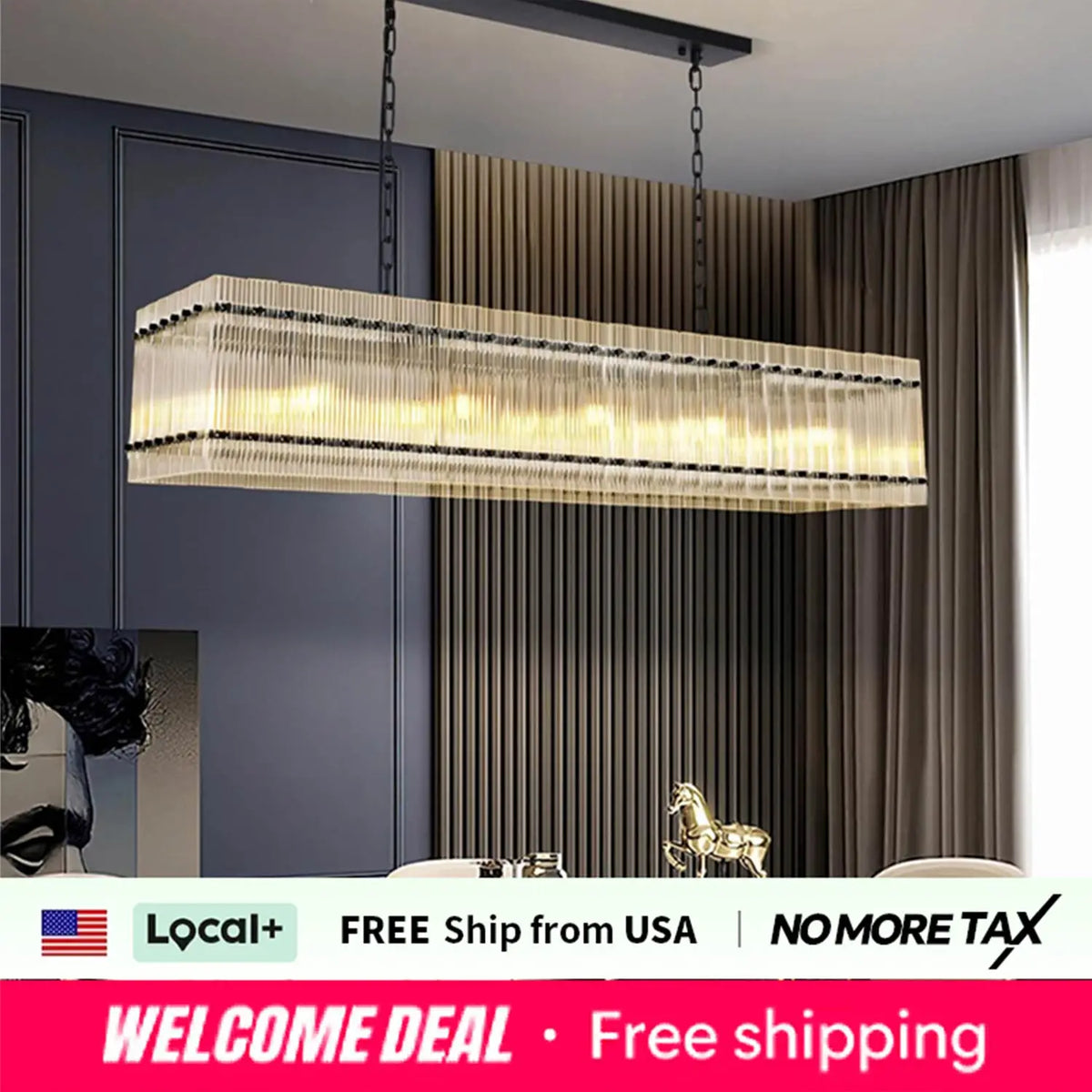 Zhikea Modern Rectangular Crystal Glass Ten Light Ceiling Pendant Chandelier