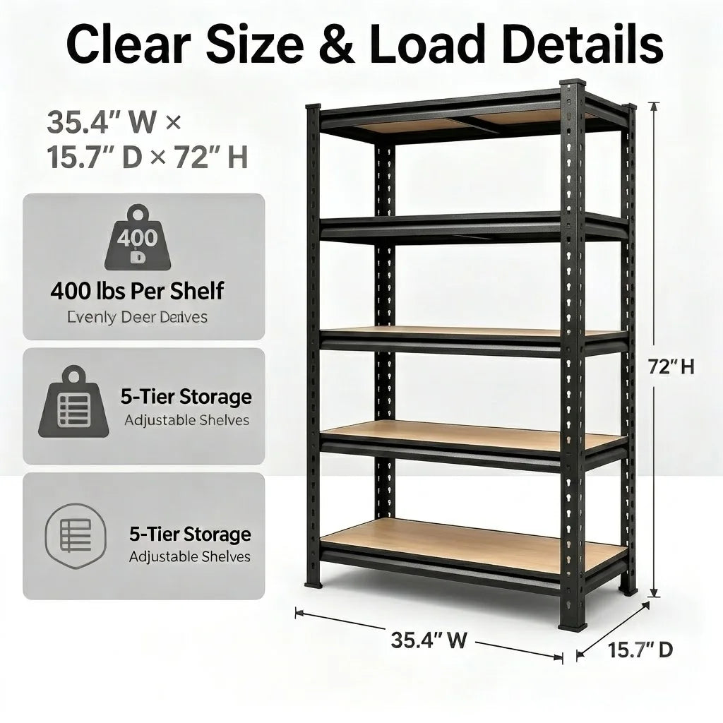 Heavy Duty Metal Storage Rack 5 Tier With MDF Shelves