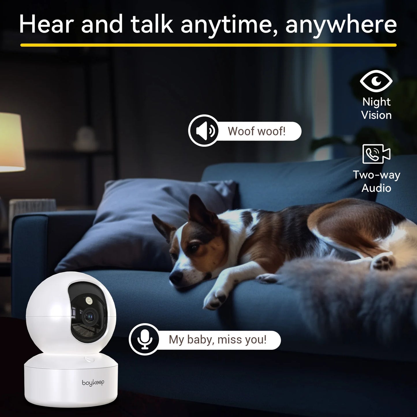 BoyKeep 2K Indoor Night Vision Security Camera, 360 Pan Tilt