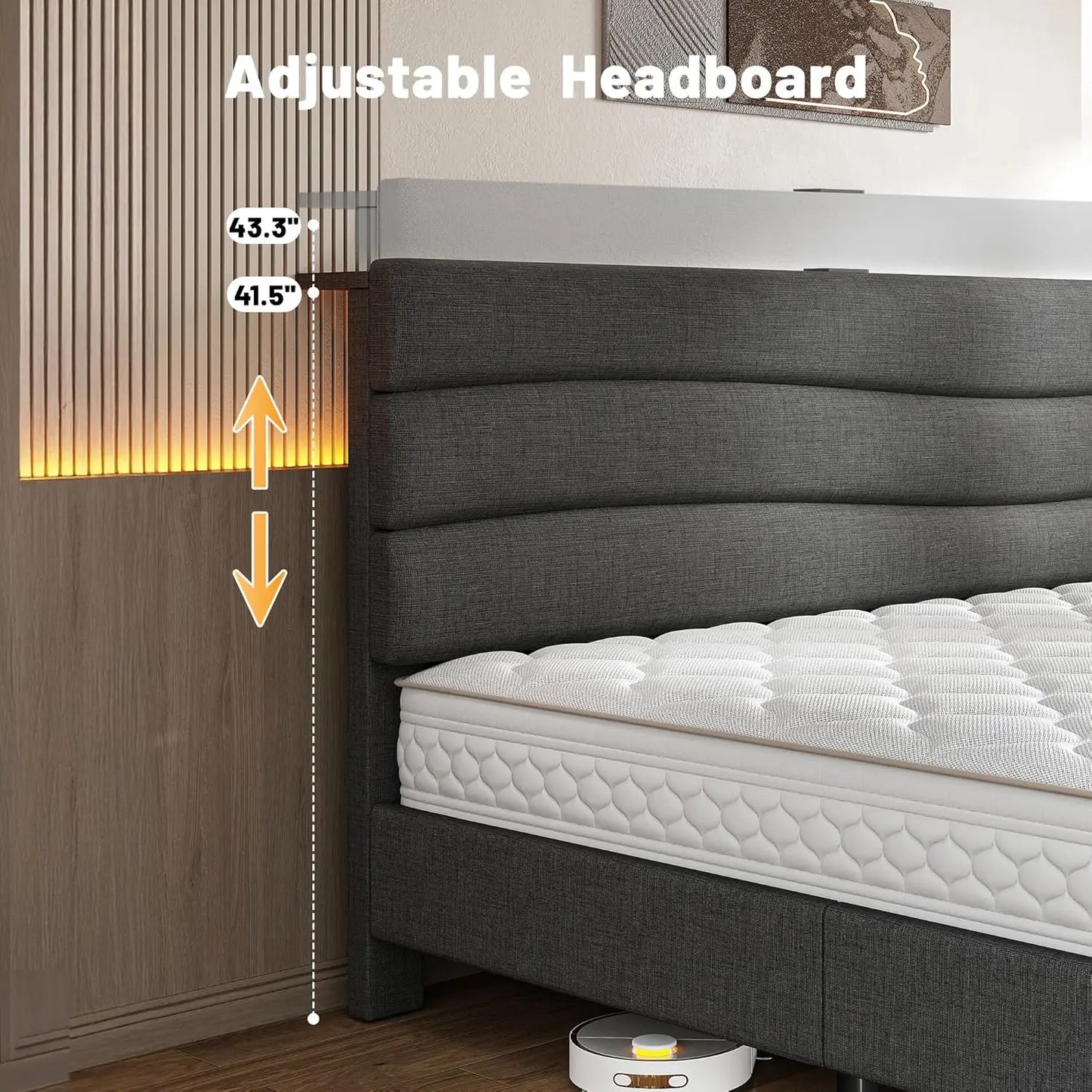 King Bed Frame Platform With Built In USB Charging Stations